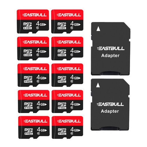 EASTBULL 4GB 10-Pack of Micro SD Cards, 4GB SD Cards Pack Full HD Video 90MB/s UHS-I U1 Micro SDHC Class 10 for Surveillance Security Cam (10 Units and 2 Adapters)