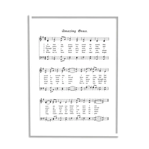 Stupell Industries Amazing Grace Vintage Sheet Music, Design by Lettered and Lined White Framed Wall Art, 16 x 20