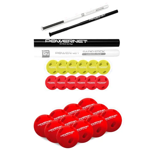 PowerNet Corbin Carroll Overload/Underload Bats + Micro Crushers Limited Flight Training Balls, 12 PK Crushers Bundle