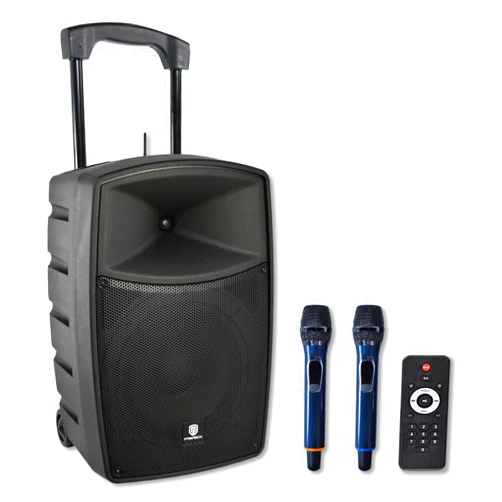 PRORECK 800W 10'' Portable Powered Bluetooth Wireless PA Speaker with 2 Wireless Microphones, Remote Control, Handle and Wheels, Active Loudspeaker for Events, Karaoke, DJ, Outdoor Gatherings