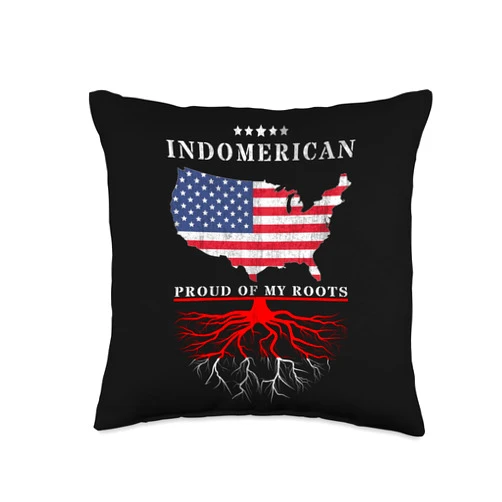 Indonesian Roots Grown in America Indonesia USA Proud of Both Countries Indomerican Throw Pillow, 16x16, Multicolor