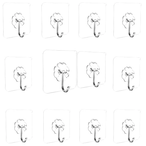 WeiMoShangMao Adhesive Hook Transparent Waterproof Rustproof Wall Hook Hanging Heavy Duty Stainless Steel Reusable Utility Hook Kitchen Bathroom Ceiling Office Window Waterproof Home Essentials