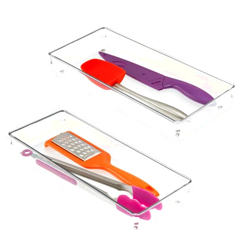 InterDesign iDesign Linus Plastic Kitchen Drawer Organizer for Silverware, Spatulas, Cutlery, Gadgets, Office Supplies, Cosmetics, Set of 2, Clear