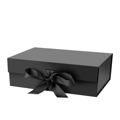 DaiJoob Gift Box with Lid for Presents 10.5x7.5x3.1 Inches with Ribbon and Magnetic Closure(1-Pack) (Black)