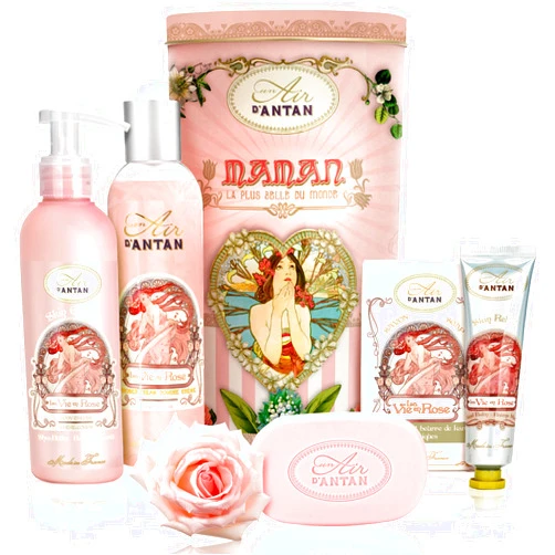 Un Air d'Antan Spa Gifts for Women, Gift Basket for Women, Spa Gift Set, Gift Set for Women, Hand Cream for Women, Gifts for Mom - 4 Products Tall Tin (Rose)
