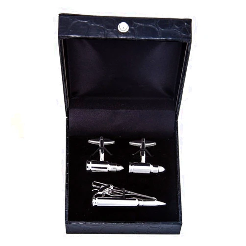 MRCUFF Bullet Army Police Pair of Cufflinks & Tie Bar Clip with Presentation Gift Box & Polishing Cloth