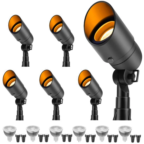 Gardencoin Low Voltage Landscape Spotlight, 12V LED Outdoor Landscape Lighting, Landscape Spot Lights Wired for Garden and Yard, Aluminum Up Lighting Fixture with 5W MR16 Replaceable Bulb (6 Pack)