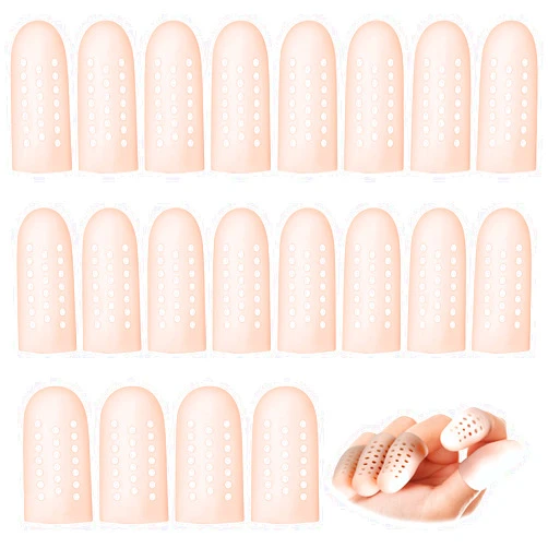 Nuanchu 20 Pieces Gel Finger Cots Silicone Finger Protectors Silicone Finger Caps Breathable Gel Finger Cots Holes Silicone Toe Sleeves for Eczema Wounds Cracking Blisters Broken Arthritis (Nude Color)