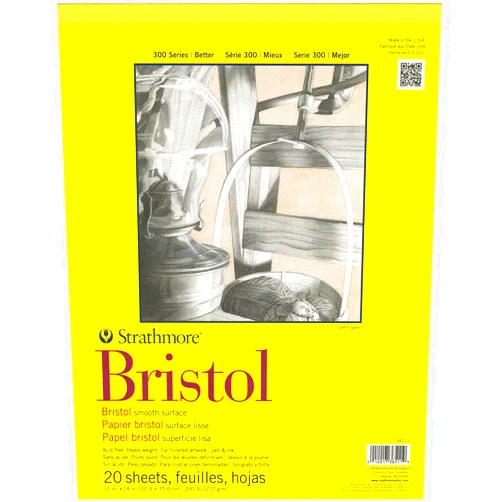 Strathmore 300 Series Bristol Paper Pad, Smooth, Tape Bound, 11x14 inches, 20 Sheets (100lb/270g) - Artist Paper for Adults and Students - Markers, Pen and Ink