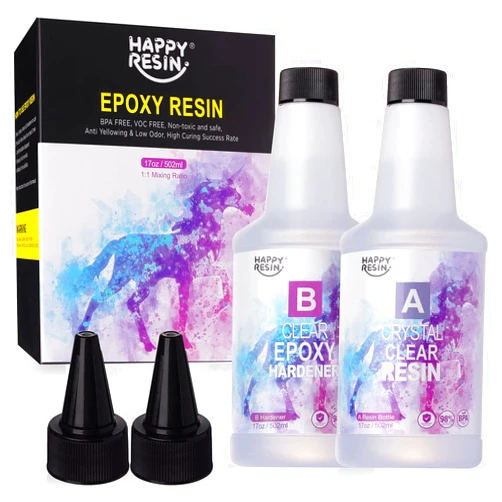 HAPPY RESIN 34oz Epoxy Resin - Two Part Epoxy Resin Clear - Craft Resin Crystal Clear - Non Toxic Casting and Coating Epoxy Resin for Tumblers, DIY, Jewelry Making, Art, Wood, River Table Top