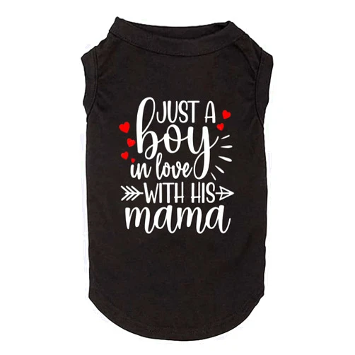 Weokwock Dog Clothes Just a Boy in Love with Mama Shirts Pet Supplies Vest Small Medium Large Dog Apparel Parent-Child Suit (Small, Boy-Black)