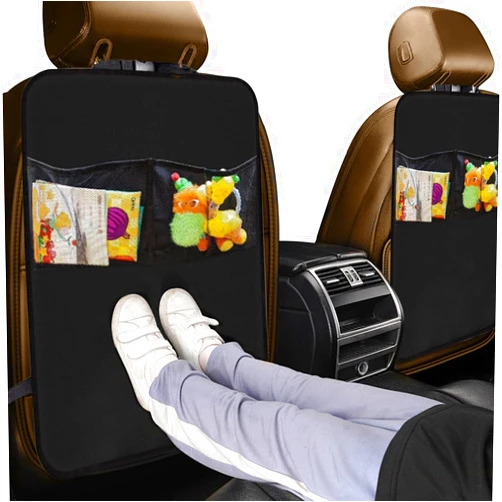 JOYCOURT 2PCS Car Backseat Organizer - Vehicle Seat Back Protector Kick Mats for Kids - Waterproof Car Back Seat Cover with 2 Storage Pockets - Road Trip Essentials Travel Accessories for Car SUV Truck