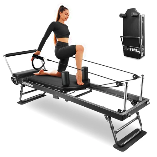 ONETWOFIT Foldable Pilates Reformer for Home Gym, Pilates Equipment for Home Workouts Pilates Reformer Machine Max 440 lbs
