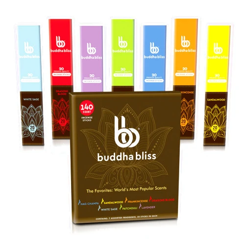 Mecka Buddha Bliss World’s Most Popular Scents Incense Sticks Gift Set | 140 Insence-Sticks for Meditation | 7 Blissful Scents for Aromatherapy & Relaxation | Premium Slow Burn Natural Insenses