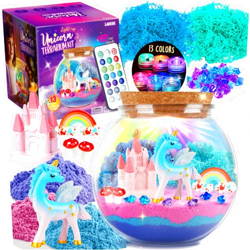 LAOESE Unicorn Gifts for Girls - Unicorn Terrarium Kit for Kids - Birthday Gift for Girls Ages 4 5 6 7 8-12 Year Old - DIY Unicorns Toys for Girl - Arts and Crafts Kit for Kids - Best Easter Gifts for Girl
