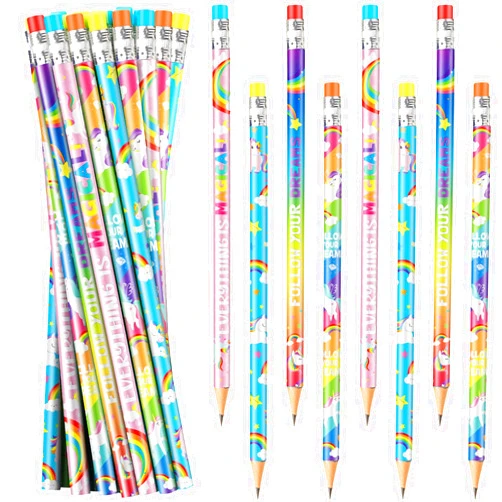 Blulu 36 Pcs Rainbow Pencils Bulk Birthday Party Favors Wooden Pencils with Erasers Graduation Gifts for Girls Boys Classroom School Office Home(Unicorn)