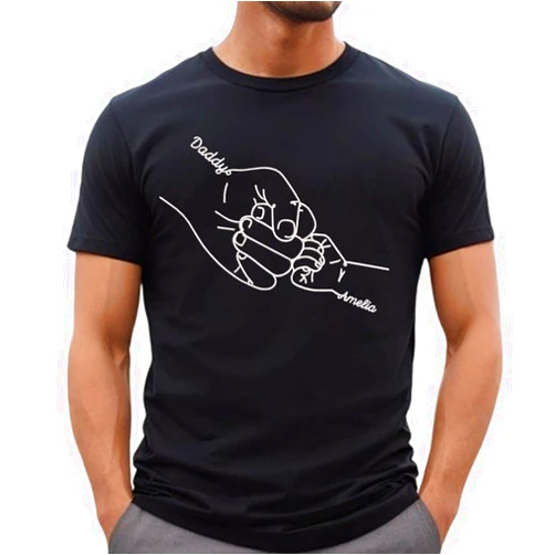 IZI POD Personalized Dad Embroidered Shirt with Kids Names on Arm, Custom Dad Tshirt, Est 2024 Daddy T Shirt
