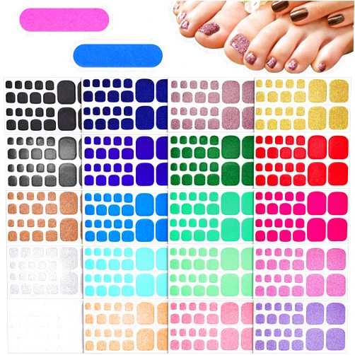 Maitys 440 Pieces 20 Sheets Glitter Toenail Polish Stickers Adhesive Toe Nail Wrap with 2 Nail File for Girls (Vivid Color)