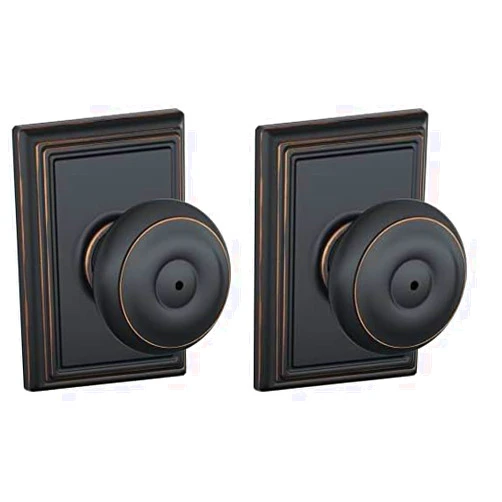 SCHLAGE F40 GEO 716 ADD Georgian Door Knob with Addison Trim, Bed & Bath Privacy Lock, Aged Bronze (Pack of 2)