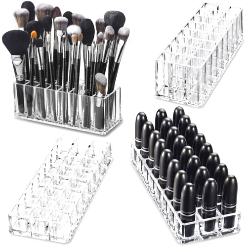 BY ALEGORY byAlegory (Set of 2 Organizers) (1) Acrylic Lipstick & (1) Acrylic Beauty Brush Organizer 48 Space Beauty Cosmetic Storage - Clear