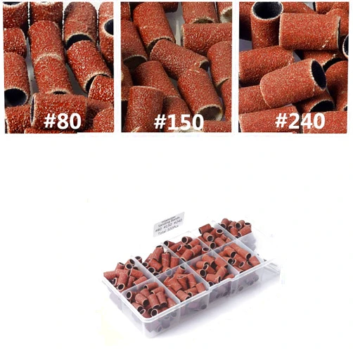 Wiselooker 300pcs Sanding Bands #80#150#240 Coarse Meduim Fine Grit Professional for Acrylic Nail Drill Efile with a case
