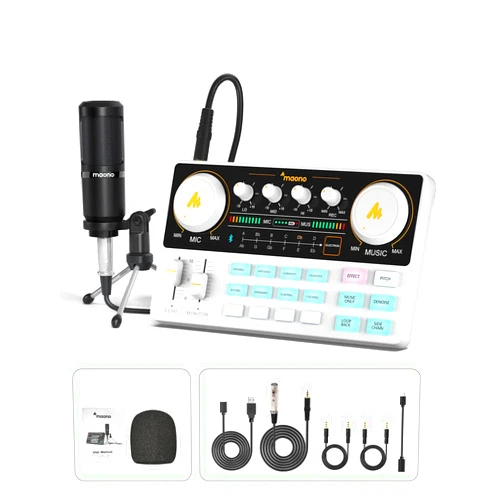 MAONO Podcast Equipment Bundle Audio mixer All-in-One Podcast Production Studio with 3.5mm Microphone for Live Streaming, Podcast Recording, PC, Smartphone, DJ MaonoCaster Lite (AU-AM200-S1)