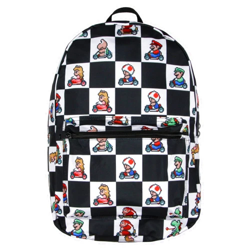 Bioworld Super Nintendo Mario Kart 8-Bit Character Checkered Travel Laptop Backpack