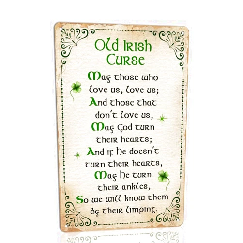 VelfDuel Old Irish Curse Metal Tin Sign Clover Vintage Poster Wall Art Cafes Farmhouse Home Irish Wall Decor Retro Plaque 8x12 Inch