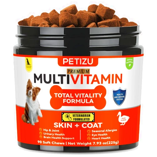 PETIZU Dog Multivitamins Chewable- Dog Vitamins and Supplements - Hip & Joints - Dog Supplements for Skin & Coat- Senior & Puppy Multivitamin for Dogs- Dog Glucosamine Chondroitin