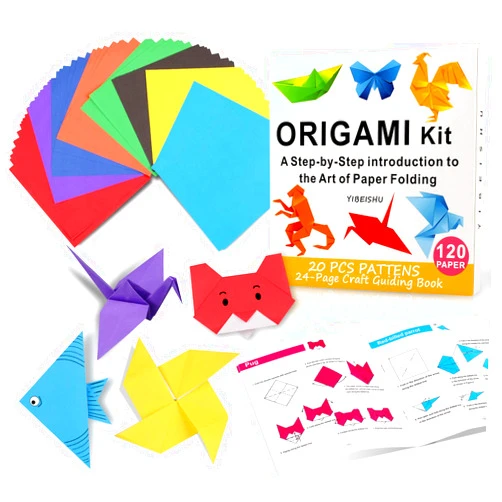 Yibeishu Origami Kit for Kids, 120 Sheets Origami Paper with Instructions Book, 6x6 Inch Square Easy Single Sided Color Folding Paper Set for Beginners Adults Kids Activity Birthday Christmas Gift