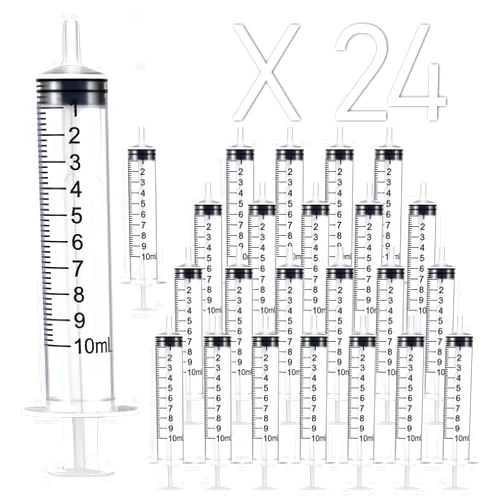 VITEVER 24 Pack 10ml Plastic Syringe Liquid Measuring Syringe, for Scientific Labs, Catheter Tip Individually Sealed for Liquid, Sterile - Syringes Tools for Feeding Pets, Oil or Glue Applicatorc， Refilling