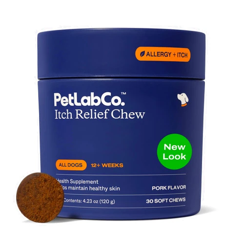 PetLab Co. Itch Relief Chews - Support for Dry, Occasionally Itchy Skin & Coats - Formulated with Turmeric, Omega 3 & 6, Honey - Packaging May Vary