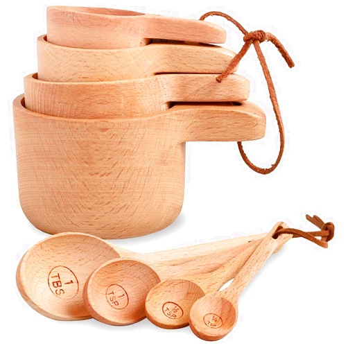 Nacterra Functional Wooden Measuring Cups and Spoons Set of 8 – Aesthetic, Lightweight, and Durable, Includes 4 Wood Measuring Spoons and 4 Wood Measuring Cups for Baking, Kitchen Tools