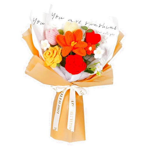 Tifflake Large Crochet Flower Bouquet Tulip Rose: Completed Knitted Flowers for Thanksgiving Graduation Birthday Home Decor (Yellow)