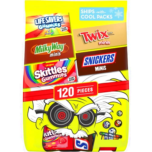Mars SNICKERS Minis, SKITTLES Gummies Fun Size, LIFE SAVERS Gummies Fun Size, MILKY WAY Minis & TWIX Minis Milk Chocolate Halloween Candy and Gummy Halloween Candy Individually Wrapped Trick or Treat Halloween Candy Variety Pack, 120 Ct Bulk Bag