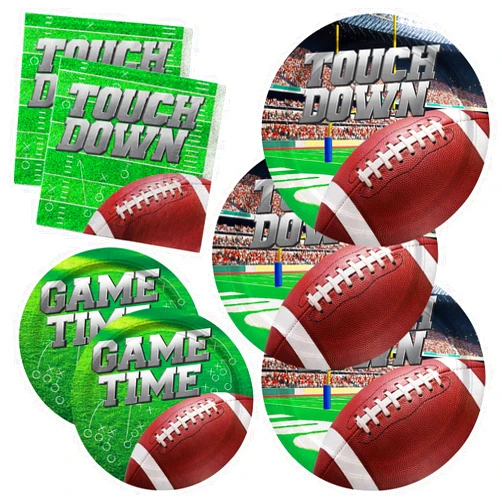 Gatherfun Football Party Supplies Kit Serve 50, Includes Dinner Plates, Dessert Plates, Napkins,Football Birthday Party Football Gameday Tailgate Party Decorations