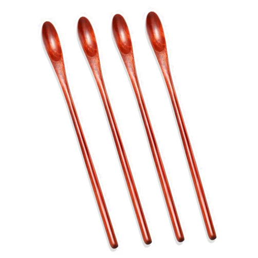 Patelai 4 Pieces Wooden Coffee Mixing Spoons Long Handle Cocktail Spoons Wood Iced Tea Spoons Small Stirring Spoon for Mixing Coffee Tea Beverage, 7.87 Inch