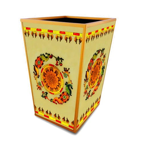 Ducoteduparc Gold waste basket - Traditional Italian Style with Flowers and Old Gold Leaves - Handmade Decorative Waste Basket