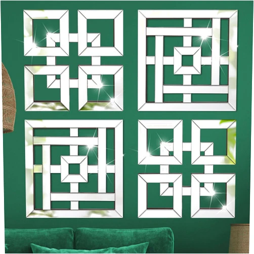 Geelin 4 Pcs Silver Mirror Wall Decor, 1.2 Inch Thick Square Mirrored Wall Decor 12 x 12 Inch Wall Mirrors Decorative Mirror Wall Art DIY Modern Wall Mounted Mirrors for Home Living Room Bedroom