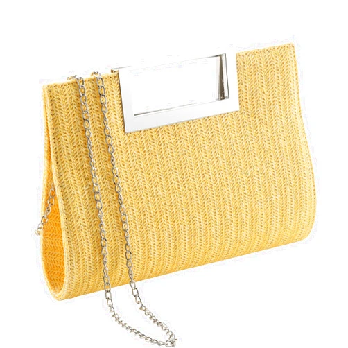 WALLYN'S Clutch Purse for Women PU Leather/Straw Evening Party Metal Grip Cut it out Handbag with Shoulder Chain Strap