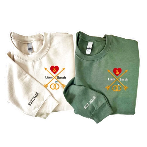 Pamaheart Custom Embroider Sweatshirt Hoodie for Couple, Customized Matching Couple Embroider Sweatshirt, Custom Gifts for Boyfriend Girlfriend, Sweatshirt Hoodie for Christmas Valentines Birthday