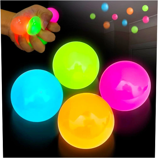 Chgfs 4pcs Glowing Sticky Balls, Glow in Dark Toys Stress Balls for Adults,Stress Relieving Fun Decompression Fidget Toy Birthday Gift,Easter Basket Stuffers Gift for Him Her Women