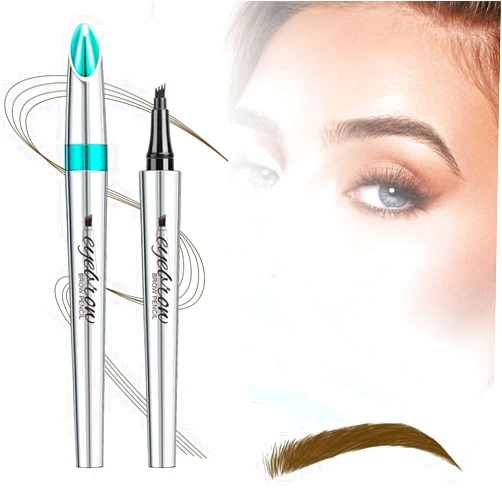BRAVIKERLY 2024 New Magic Eyebrow Pencil, 4 Fork Tip Tattoo Pencil, 3D Microblading Eyebrow Pencil Contouring Pen for Woman, Waterproof and Sweat-proof, Long Lasting Fine Stroke Eyebrow Pencil (Dark Brown)