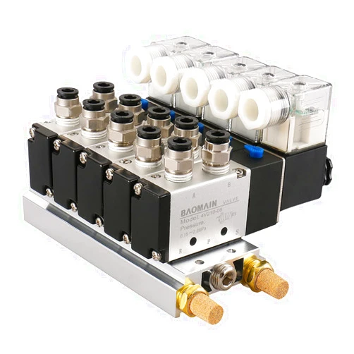 Baomain 5 Space Solenoid Valve 4V210-08 AC 220V PT1/4 2 Position 5 way Base Muffler Quick Fittings Set