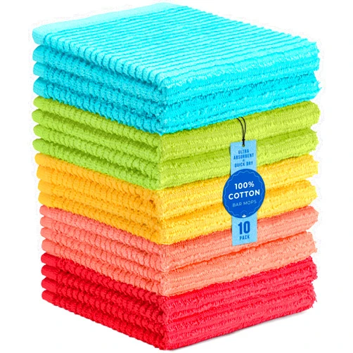 DecorRack 100% Cotton Bar Mop Towels, Kitchen Dish Cloths, Multi-Purpose Cleaning Towels, Ultra Absorbent, Machine Washable, Quick Dry, Pastel Assortment (Pack of 10)