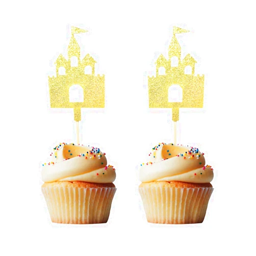 Morndew 24 PCS Glitter Princess Cupcake Toppers for Girl Theme Party Baby Shower Birthday Party Decorations