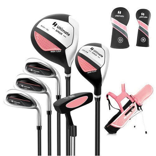 Tangkula 7 Pieces Junior Golf Club Set for Kids Age 11-13 Right Hand, Children’s Golf Clubs Set with #1 Driver & #4 Hybrid & #7/#9/#S Irons & Putter, Head Covers, Golf Stand Bag with Rain Hood