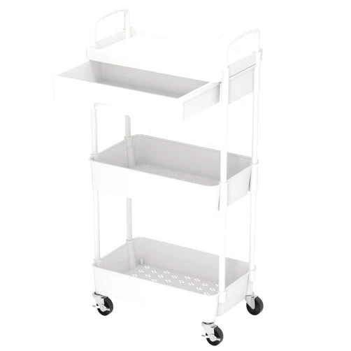 Dttwacoyh 3-Tier Rolling Cart，Trolley with Drawer, Multifunctional Storage Organizer with Plastic Shelf & Metal Wheels, Kitchen Storage Cart for Living Room, Kitchen, Office, Bathroom, White
