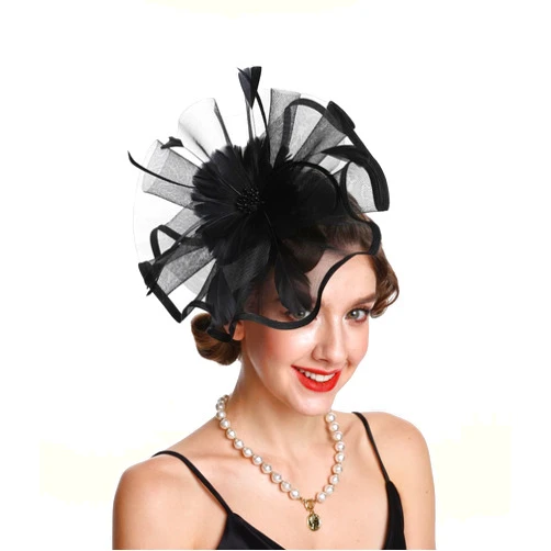 SAFERIN Fascinator for Women Hair Clip Hat Bowler Feather Flower Veil Wedding Party Tea Hat