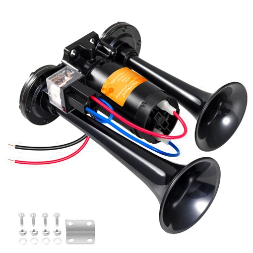 Banhao Electric Air Horn for Truck 150dB Super Loud Black Horns Dual Trumpet with Compressor for Any 12V Vehicles Trucks Motorcycle Pickup Trains Cars Boats (Black integrated Air Horn)